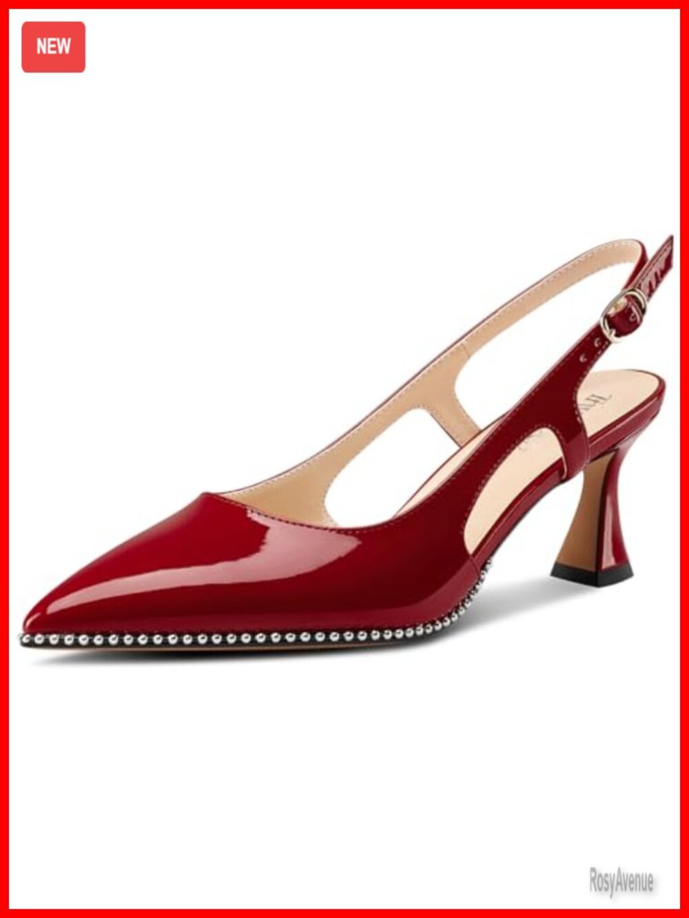 Kitten Heel Pointed Toe Pumps Slingback Buckle Patent Leather Dress